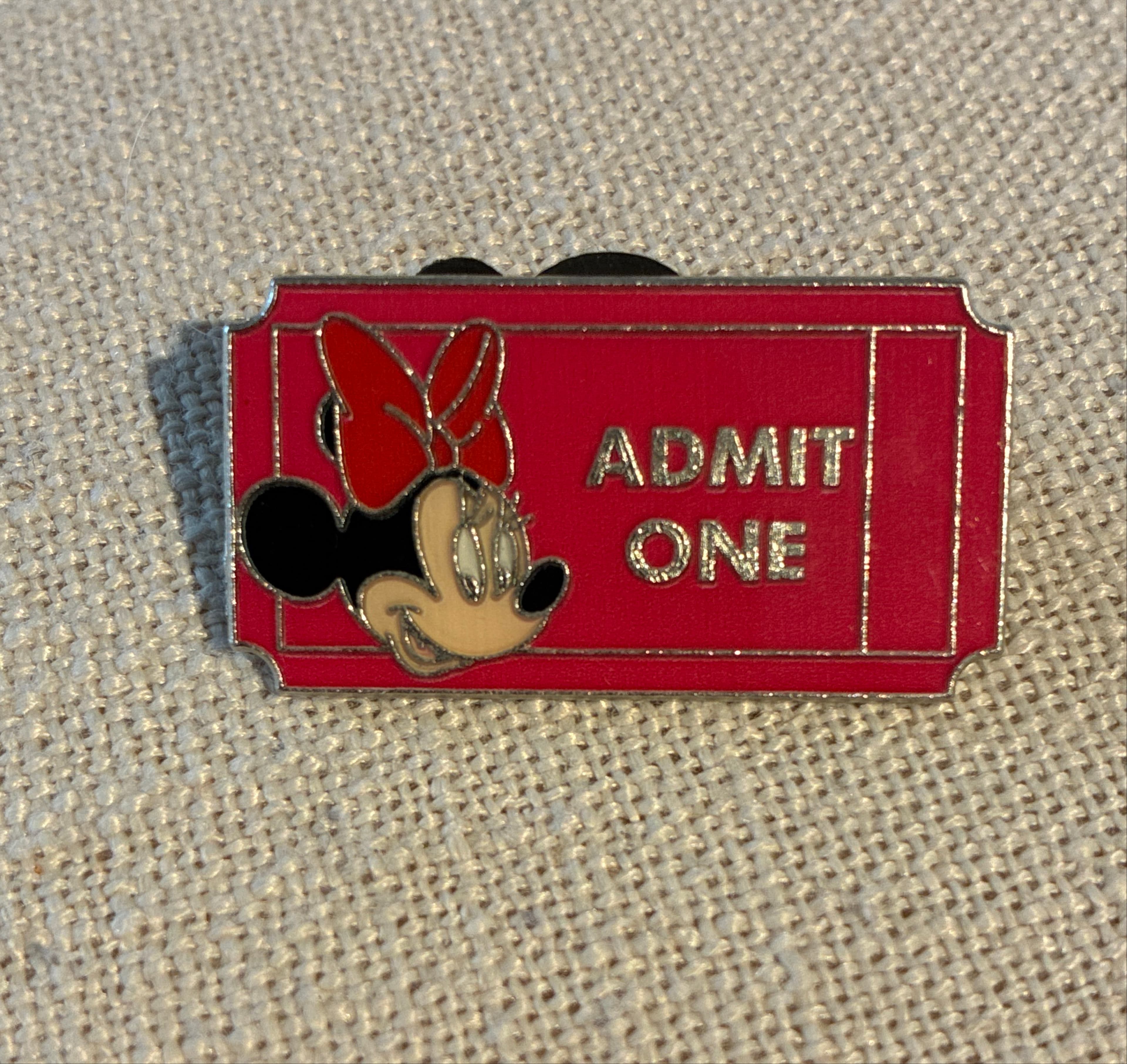 Minnie Mouse Admit One Ticket Pin front