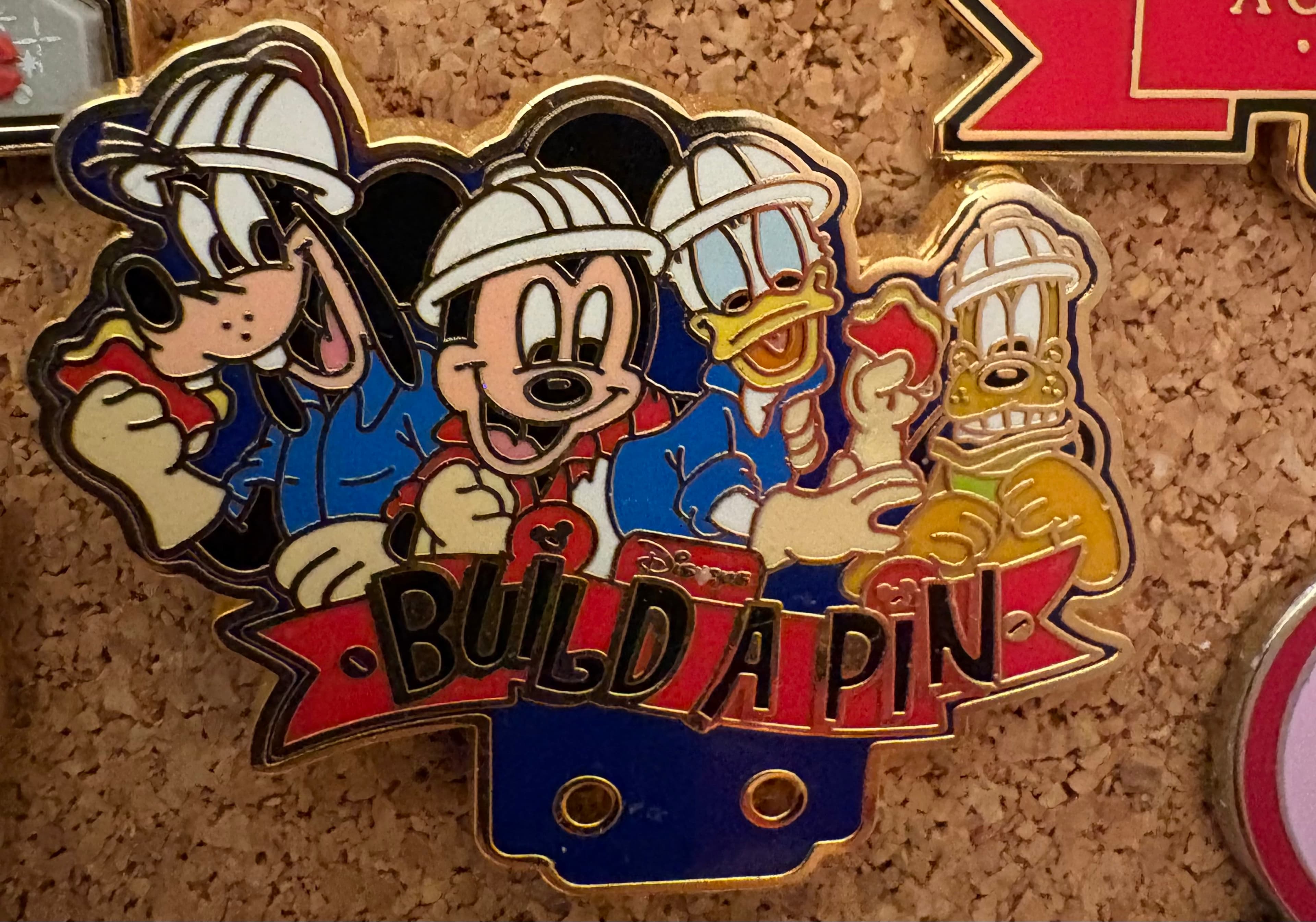 Mickey, Goofy, Donald, Pluto Build-A-Pin Base - Construction Theme front