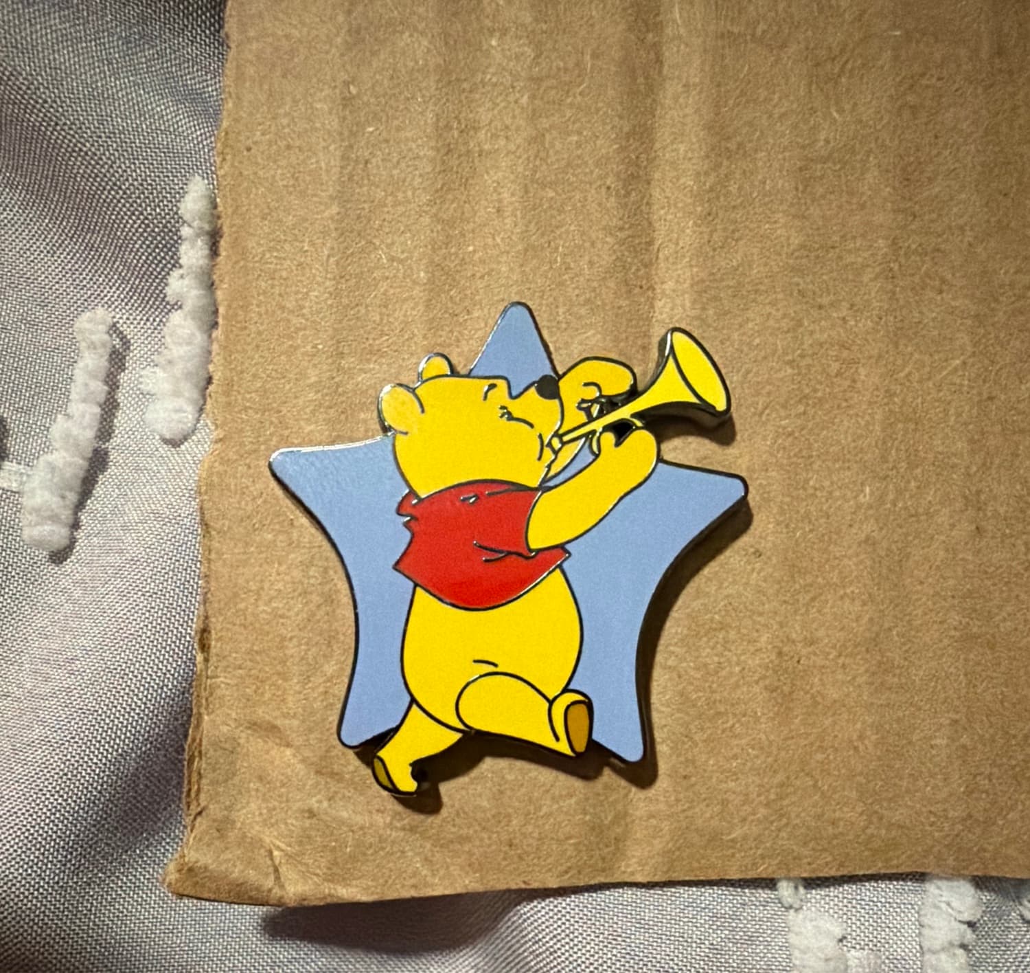 Winnie the Pooh Playing Trumpet Blue Star Figpin Mini Series 1 Disney Pin