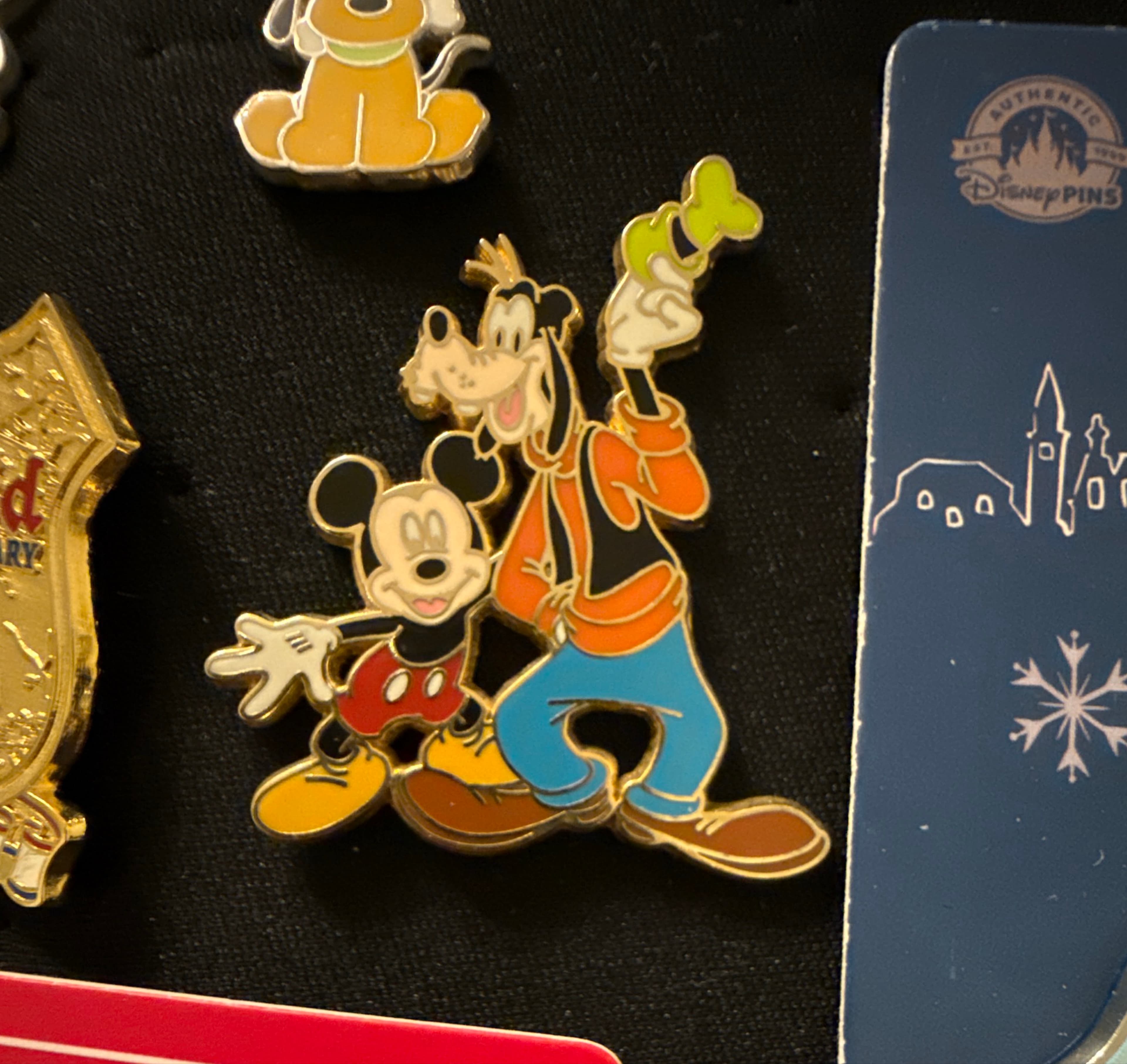 Mickey Mouse and Goofy with Green Bone Pin front