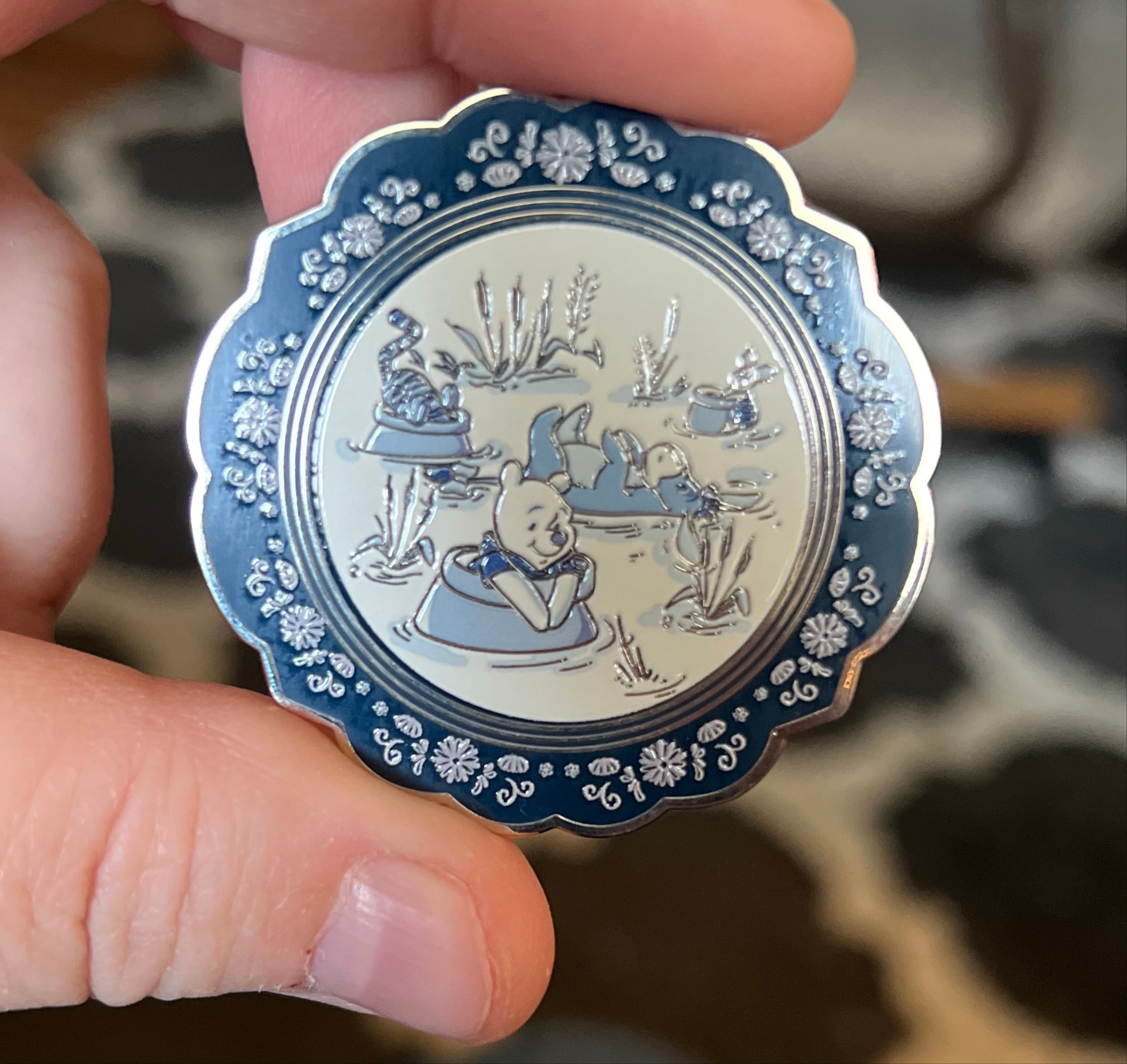 Winnie the Pooh Tonal Floral Blue Plates Mystery