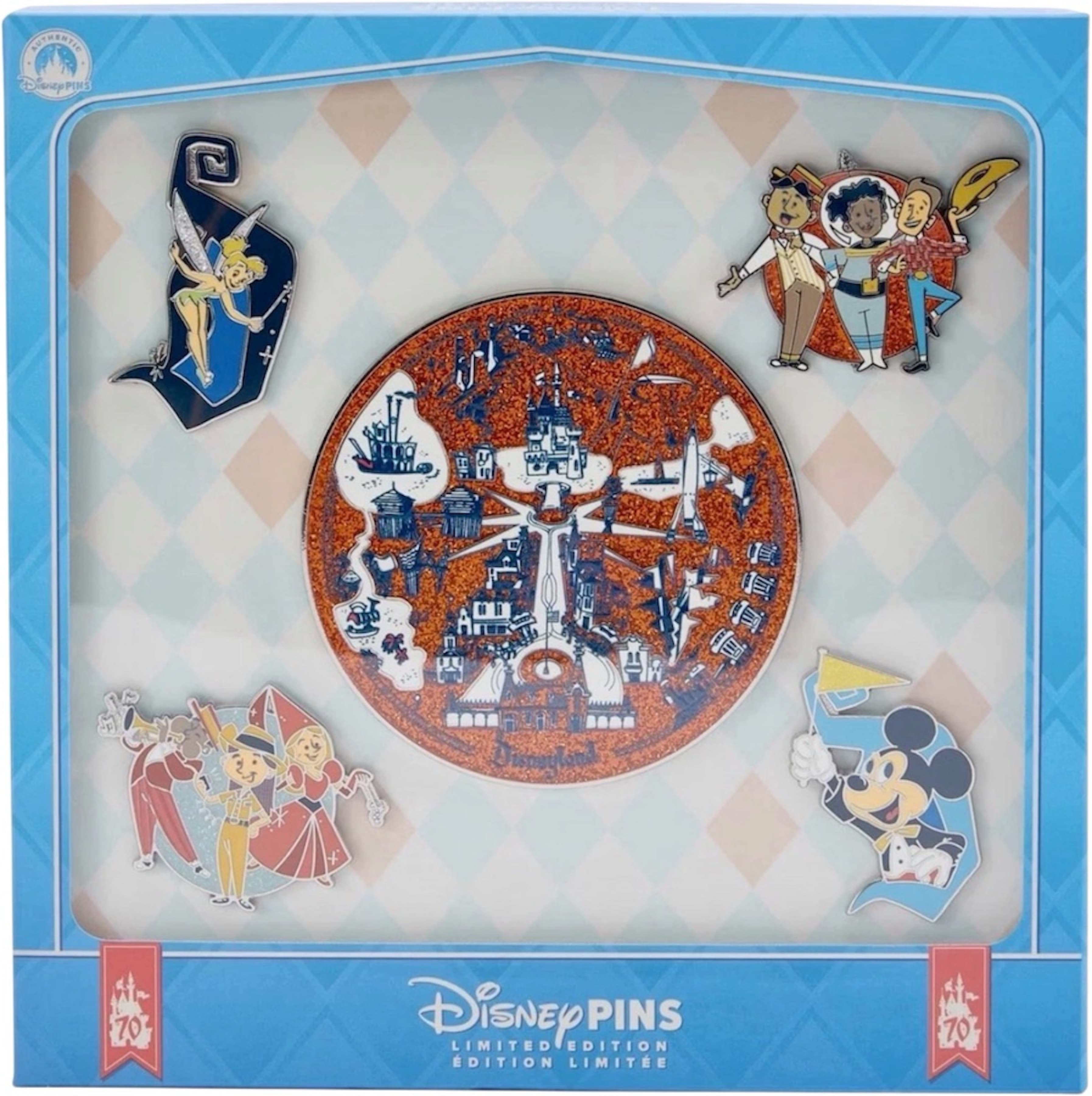 Disneyland 70th Anniversary Icons Pin Set front
