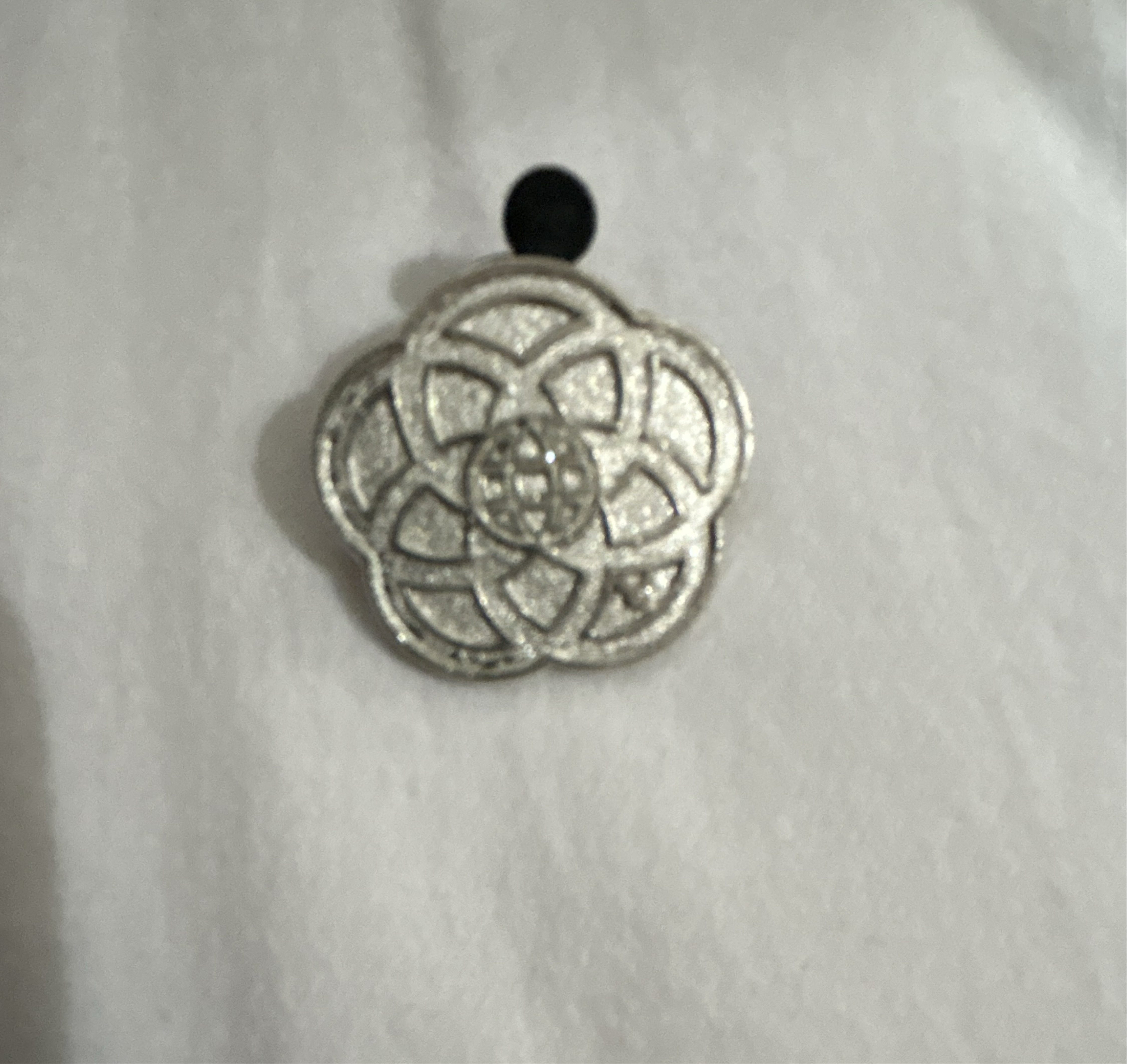 Unidentified Silver Camellia Style Floral Pin with Interlocking Center