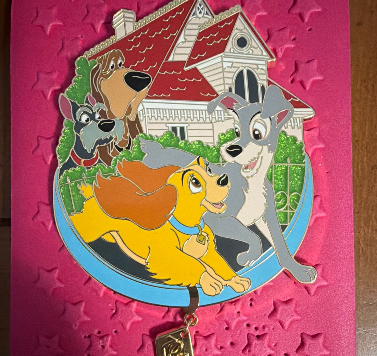 Lady and the Tramp 70th Anniversary Jumbo Pin with Trusty & Jock front