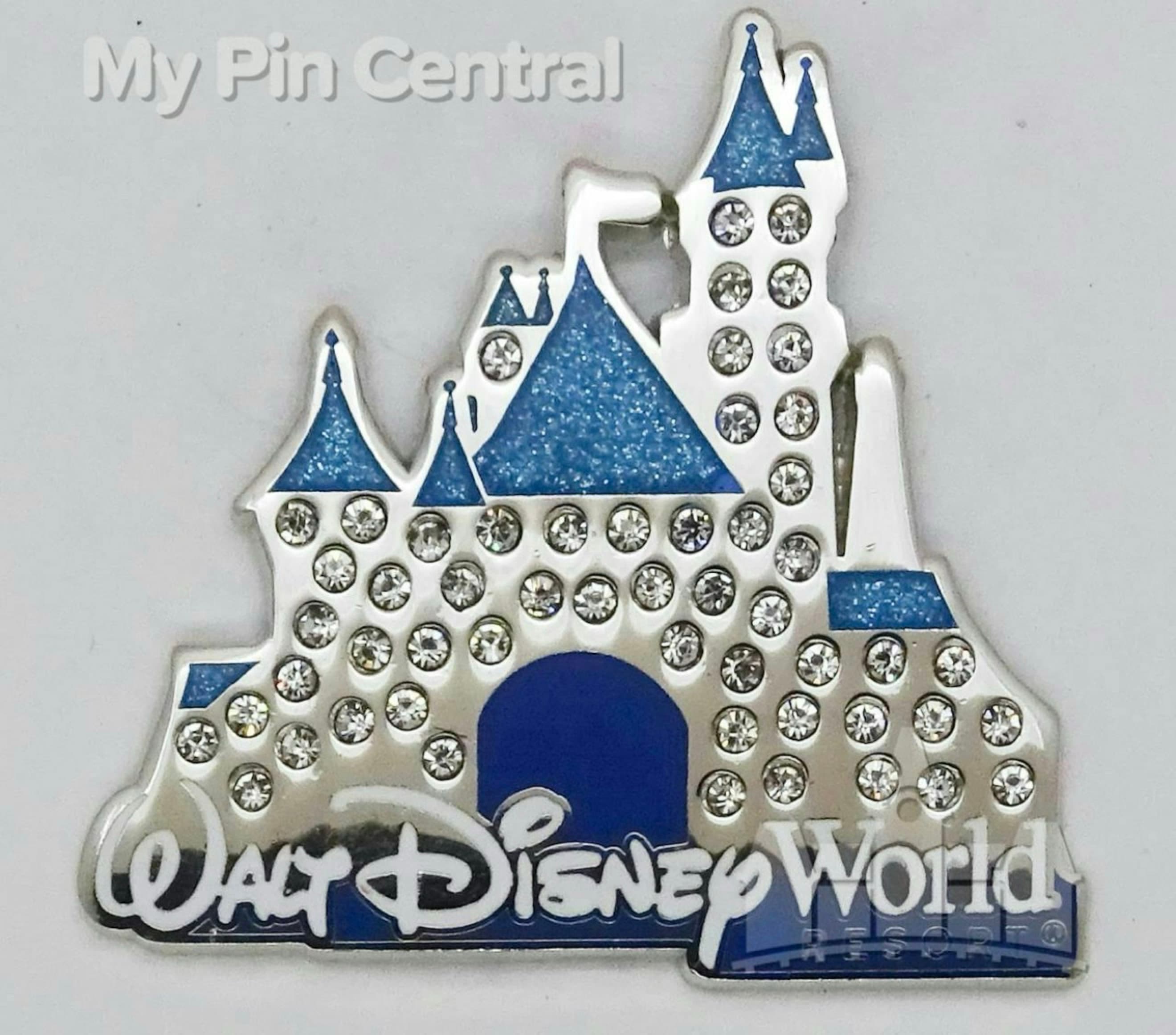 Cinderella Castle Walt Disney World Blue Sparkle Rhinestone Pin