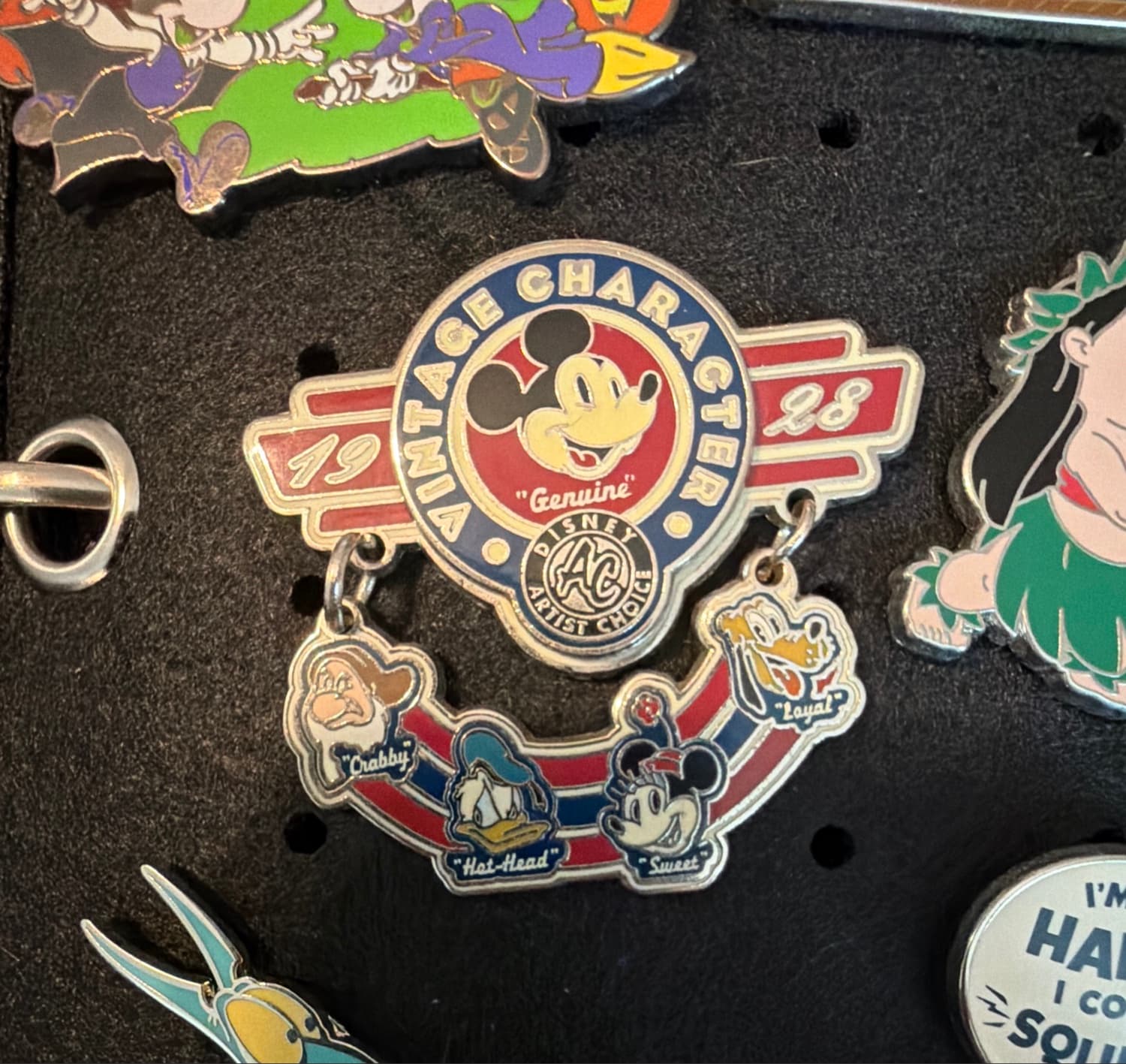 Mickey Vintage Characters Artist Choice Dangle Pin with Grumpy, Donald, Minnie, and Goofy