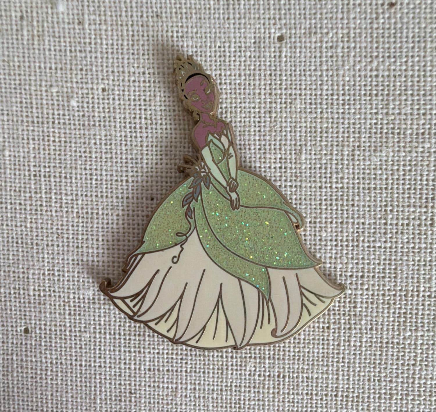 Princess Tiana Green Dress Glitter Pin