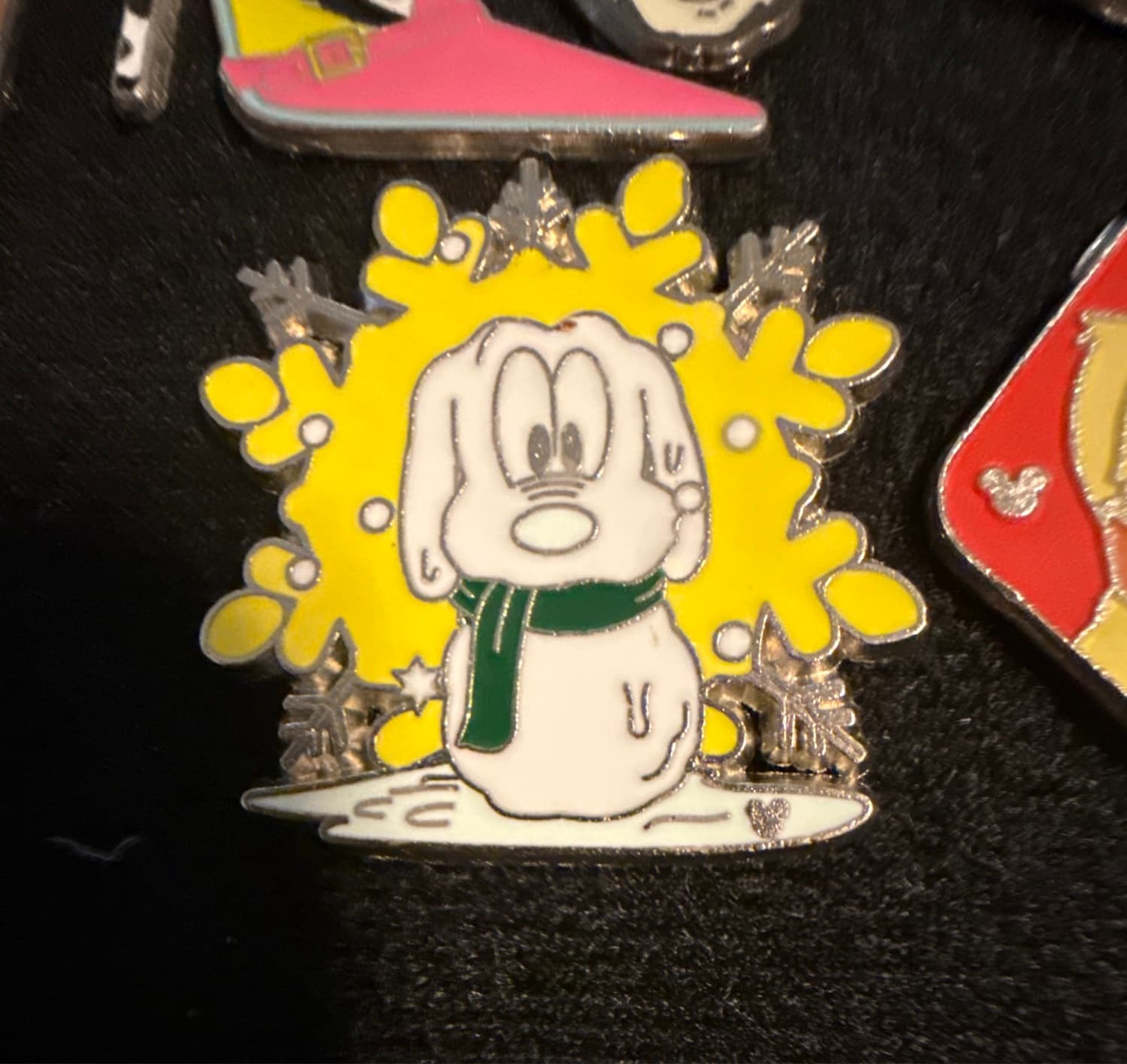 Pluto Snowman on Yellow Snowflake Hidden Mickey Pin
