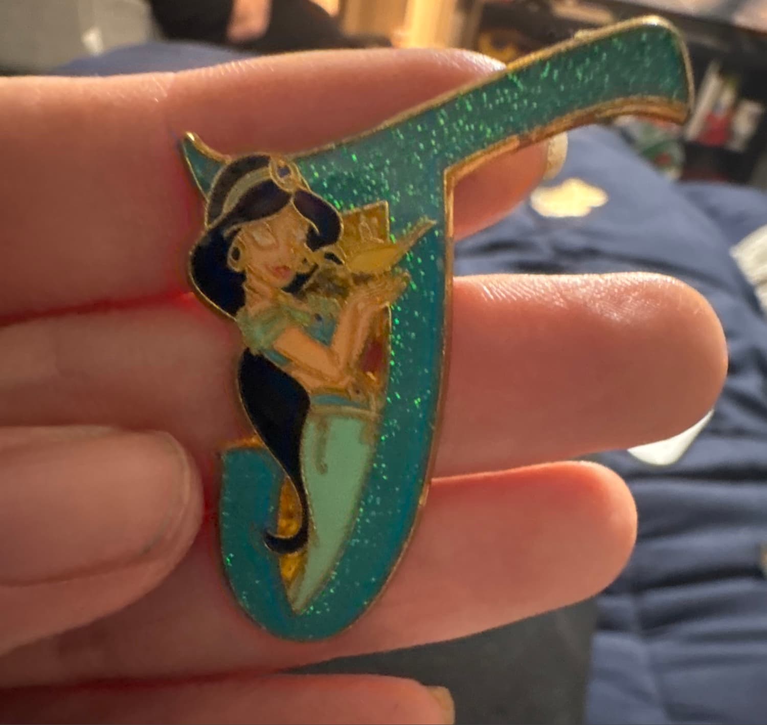 Disney Aladdin Letter J Initial Glittery Princess Jasmine Magic Lamp Pin