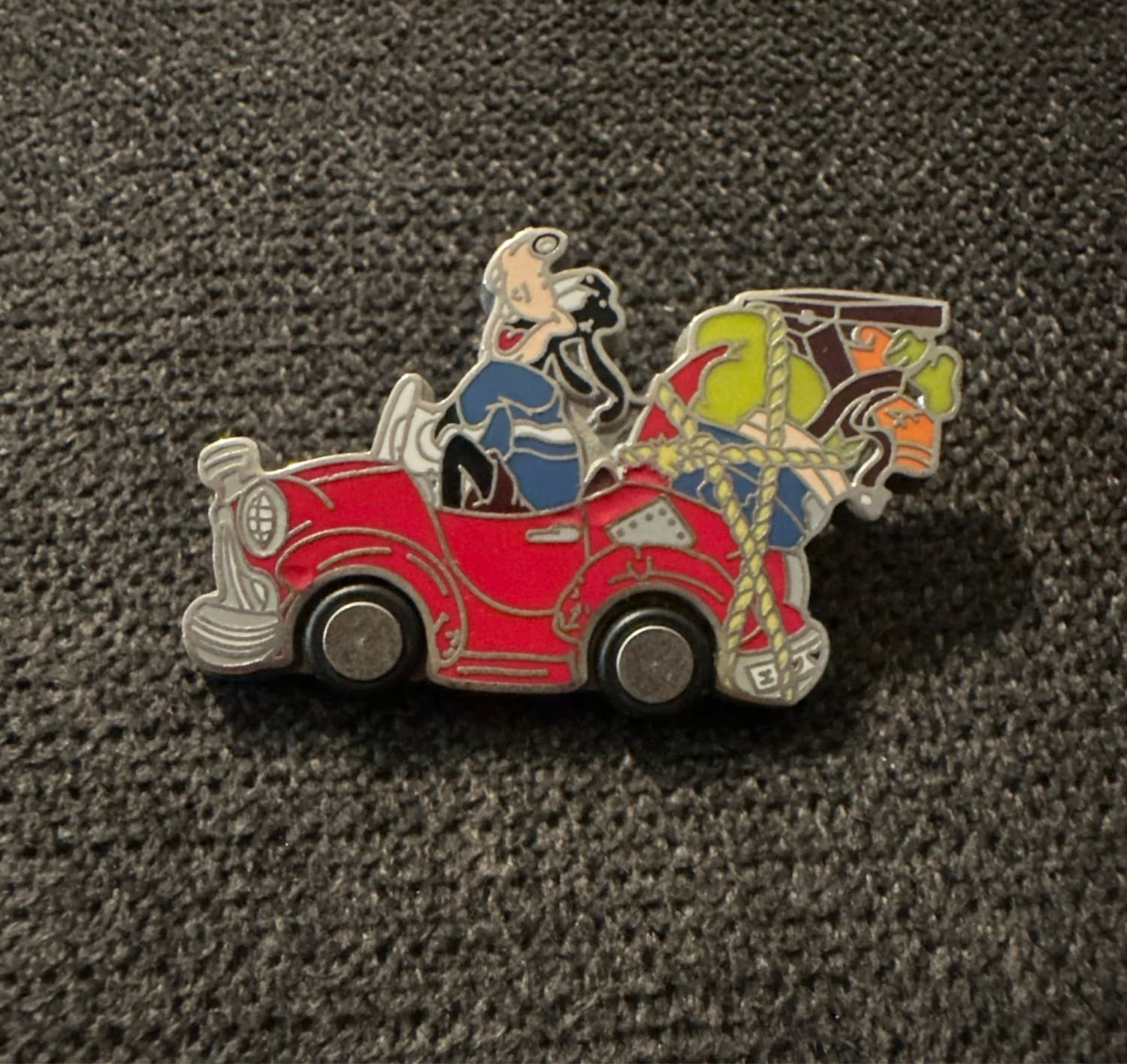 Goofy in a Beat Up Red Car front