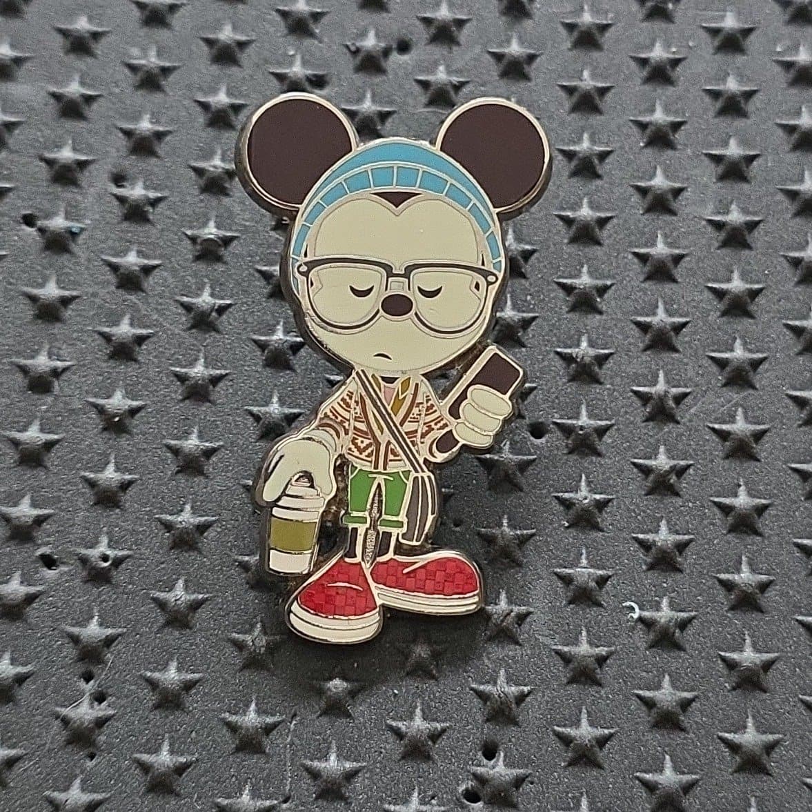 Mickey Mouse Hipster with Coffee and Phone