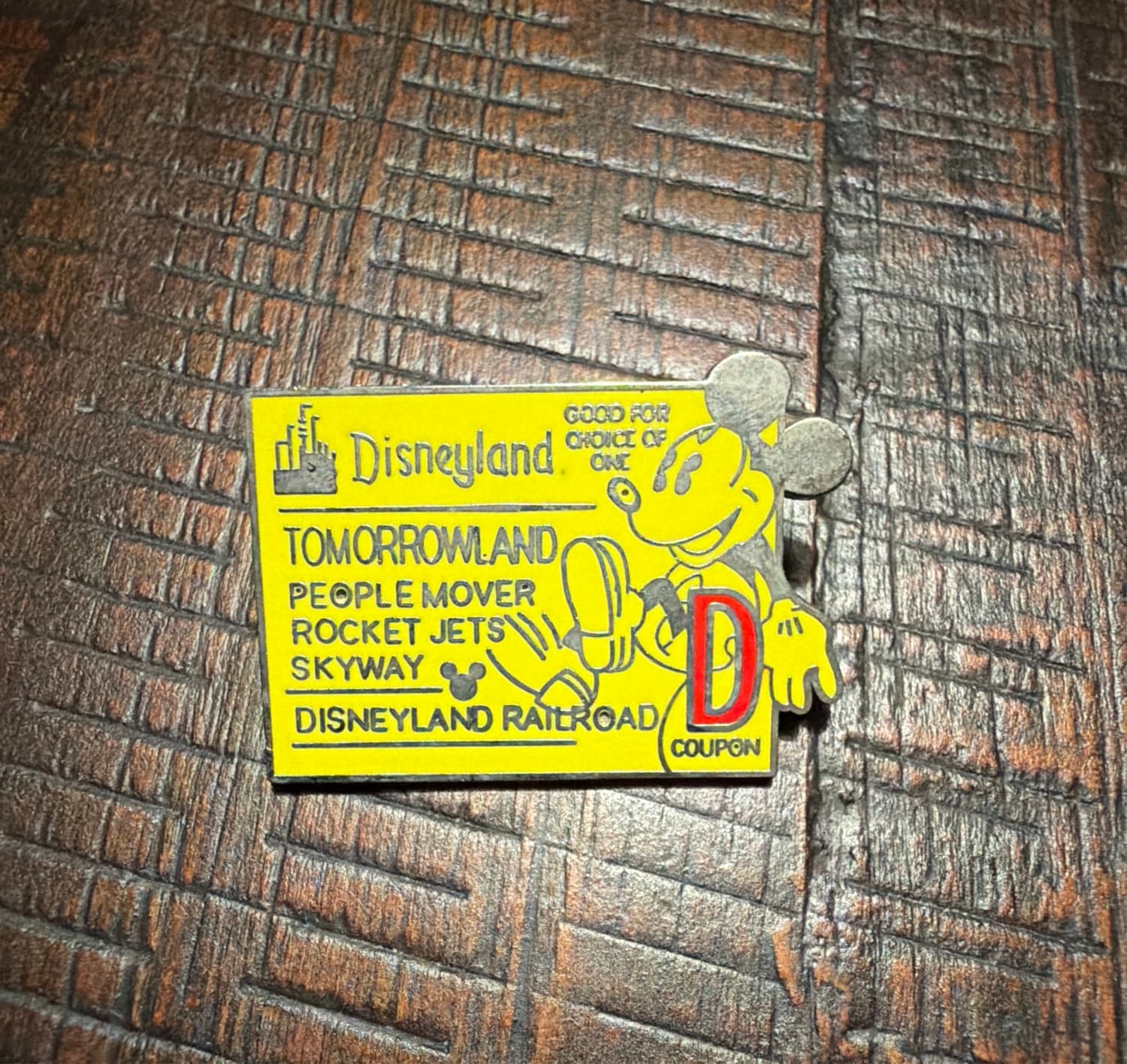 Disneyland Mickey 'D' Coupon Ticket Tomorrowland Pin front