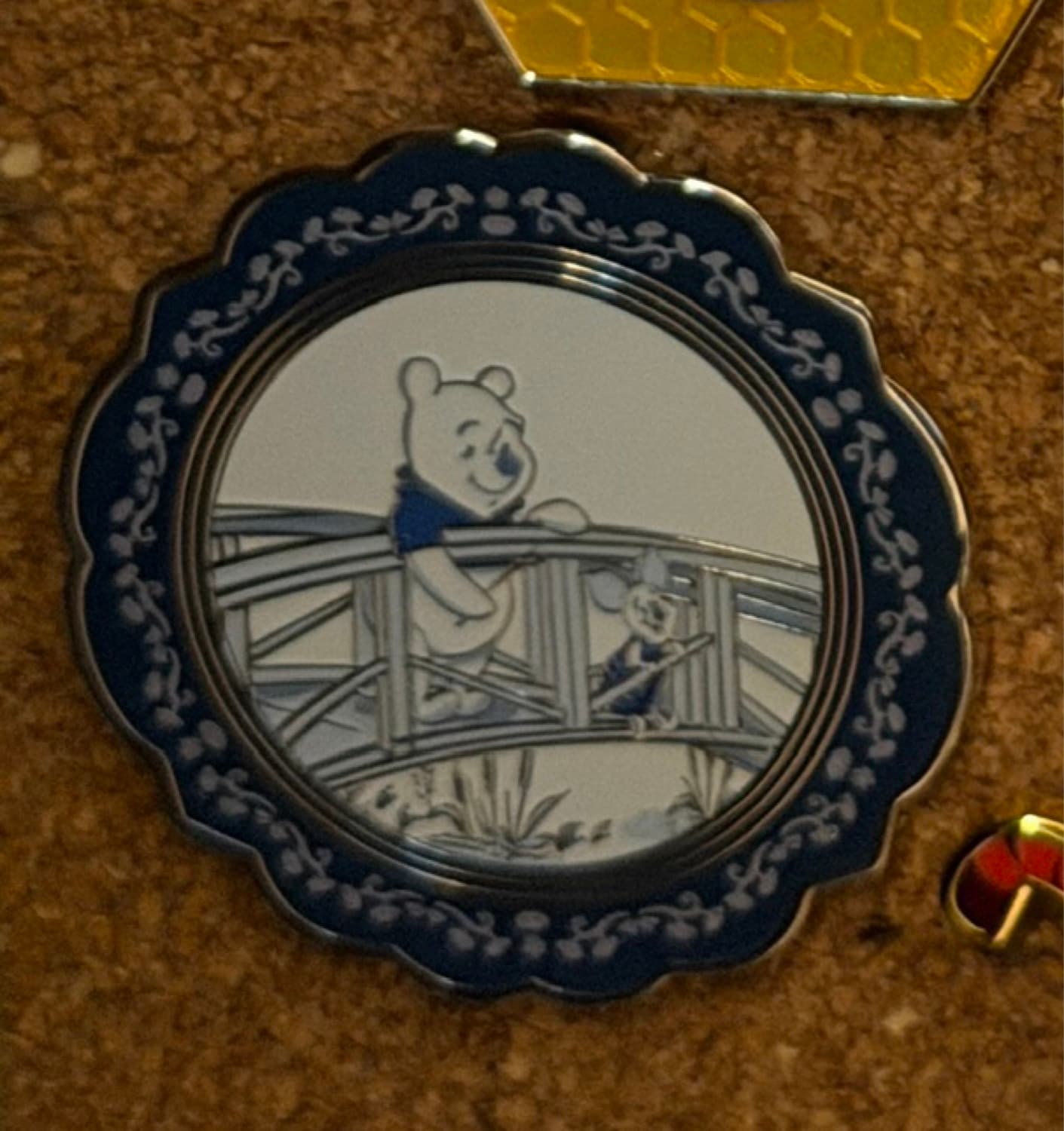 Pooh and Piglet - Winnie the Pooh Tonal Floral - Blue Plates front
